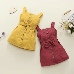 1-6T Summer Solid Color Sleeveless Shift Gown With Waist Band