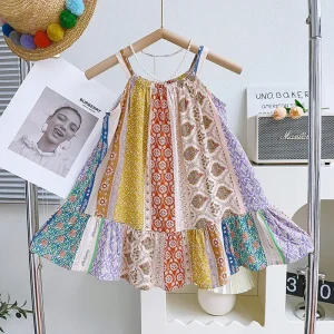 Vintage Print Sleeveless Halter Dress
