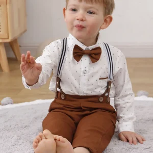 1-5T Gentleman Suit Long Sleeves Shirt + Suspender Pants + Bowtie